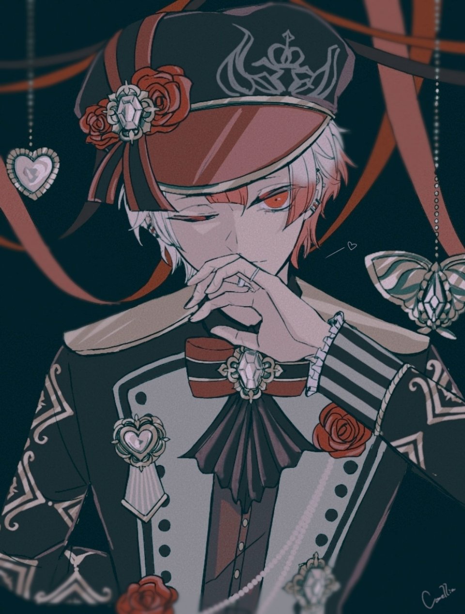 1boy, akuma_shitsuji_to_kuroi_neko, ammon_lead, bug, butterfly, c0mere, closed_eyes, colored_tips