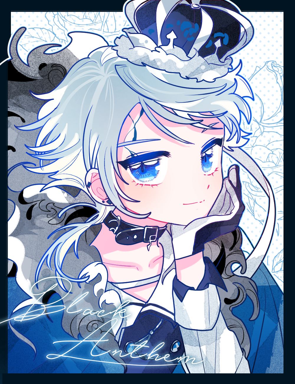 1boy, blue_eyes, choker, ciel_(dear_vocalist), collar, crown, dear_vocalist, gloves