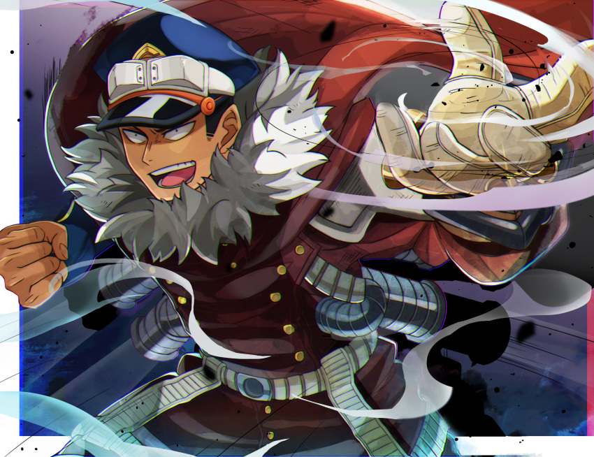 1boy, belt, black_hair, boku_no_hero_academia, buttons, cape, costume, debris