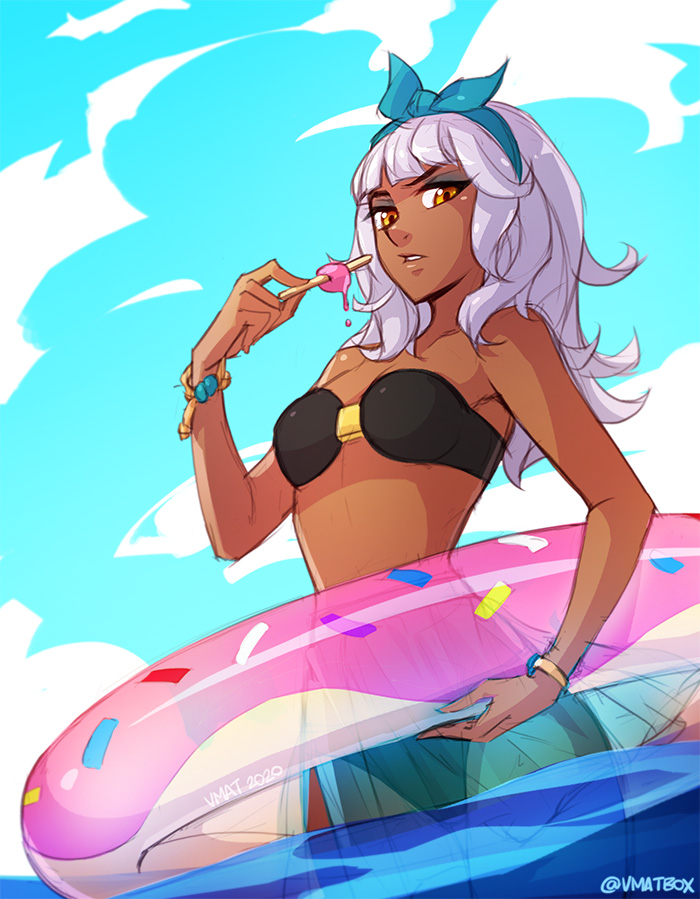 1girl, 2020, alternate_costume, artist_name, bangs, bare_shoulders, bikini, black_bikini