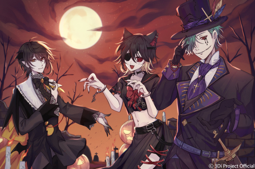 1girl, 2boys, 3di_project, absurdres, amel3di, animal_ears, bangs, celene_(3di)