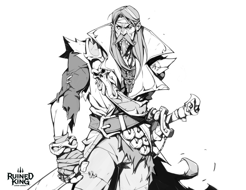 1boy, arm_at_side, bangs, beard, belt, character_request, collarbone, copyright_name