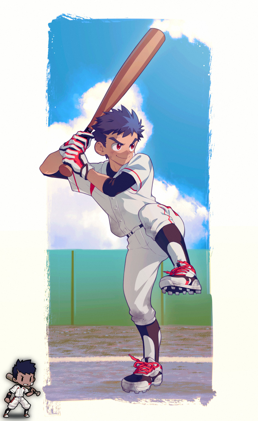 1boy, absurdres, baseball, baseball_bat, baseball_jersey, baseball_uniform, character_request, child