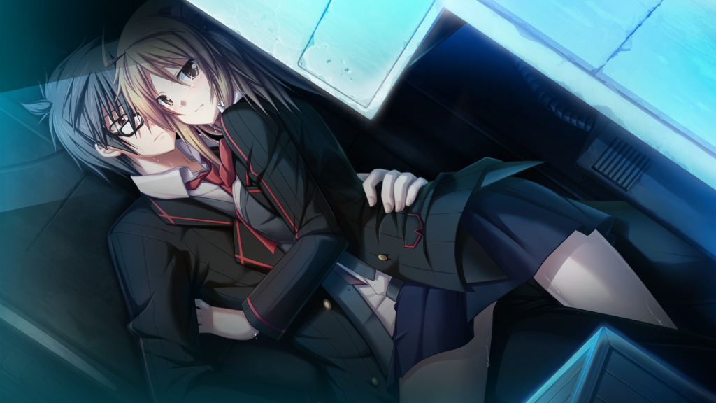 1boy, 1girl, against_wall, arm_around_waist, bangs, black-framed_eyewear, black_jacket, black_pants