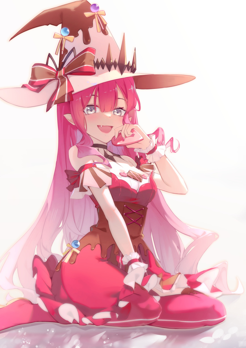 1girl, :d, boots, bow, corset, fairy_knight_tristan_(fate), fairy_knight_tristan_(valentine_witches)_(fate), fang