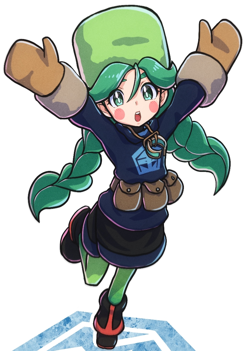 1girl, arms_up, bangs, black_footwear, blue_jacket, blush_stickers, boots, braid