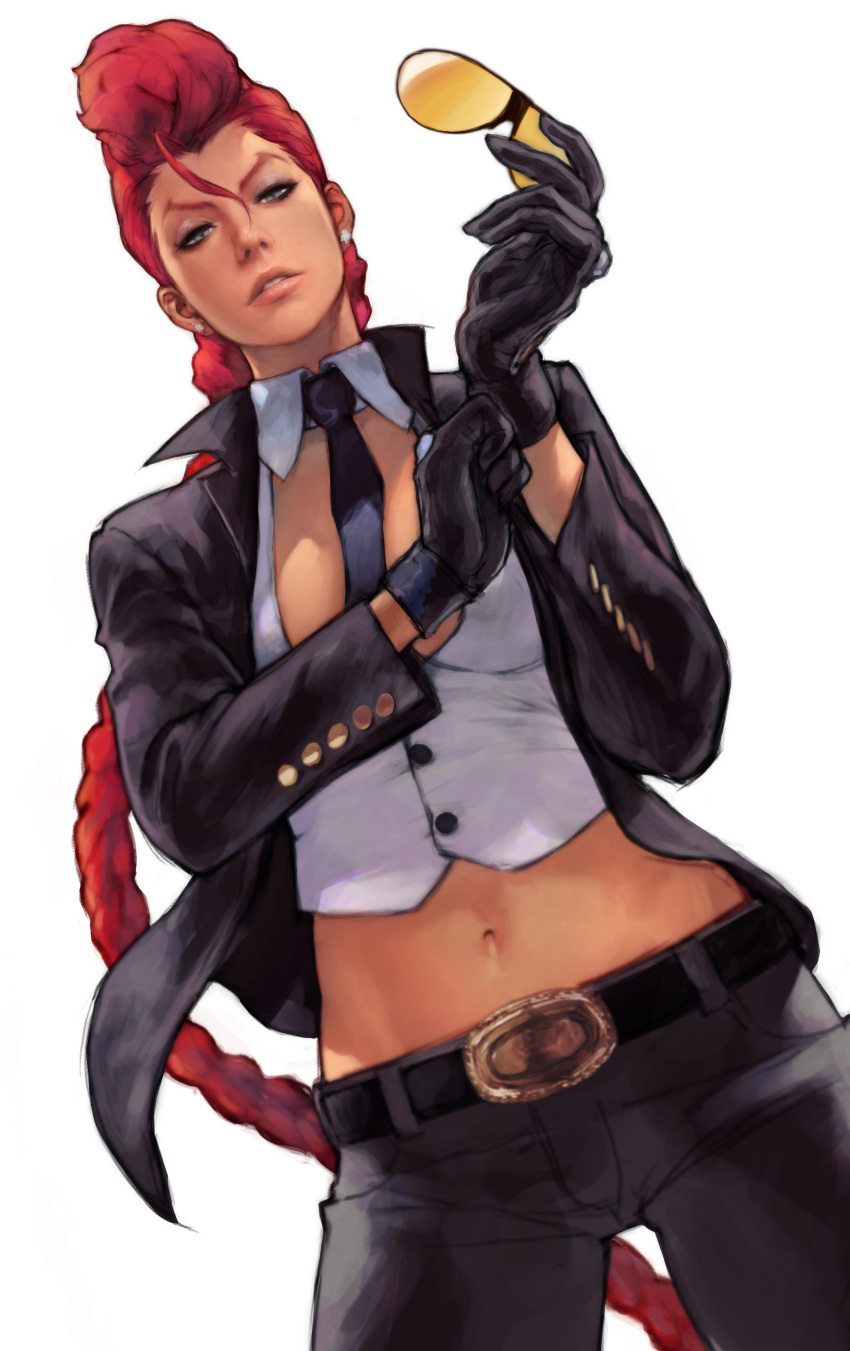 1girl, absurdres, belt, between_breasts, braid, breasts, capcom, crimson_viper