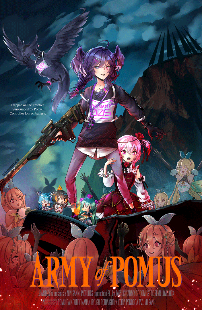 6+girls, apex_legends, black_gloves, black_hair, black_sweater, blonde_hair, blue_eyes, blue_hair