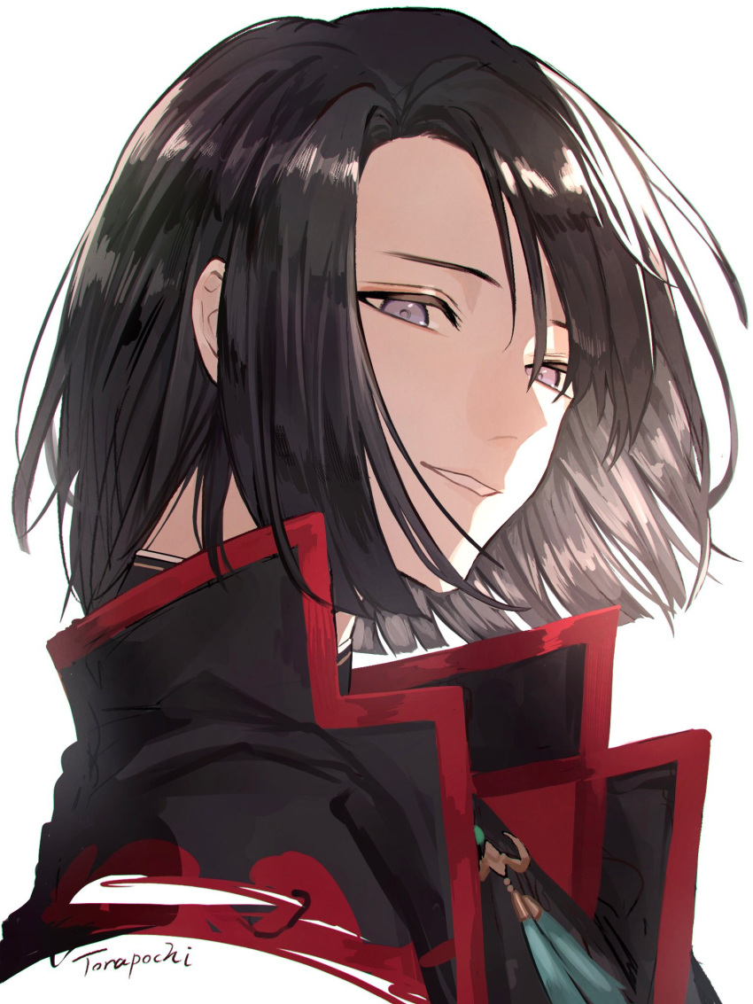 1boy, asymmetrical_bangs, bangs, black_coat, black_hair, braid, chinese_clothes, coat