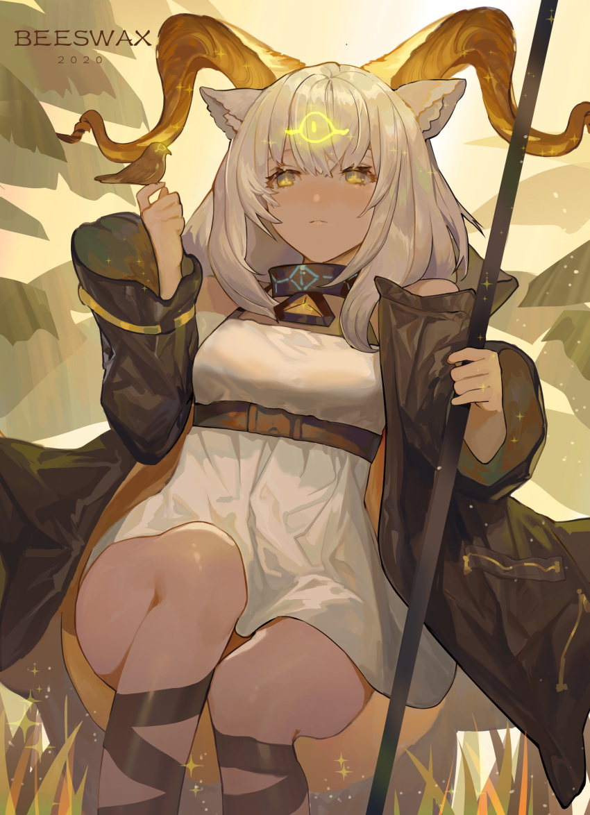 1girl, 2020, absurdres, animal_ears, arknights, beeswax_(arknights), bingansuan_jiamouren, bird