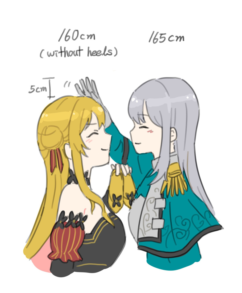 2girls, ^_^, ascot, ban_hada, black_dress, blonde_hair, blue_ascot, blue_jacket