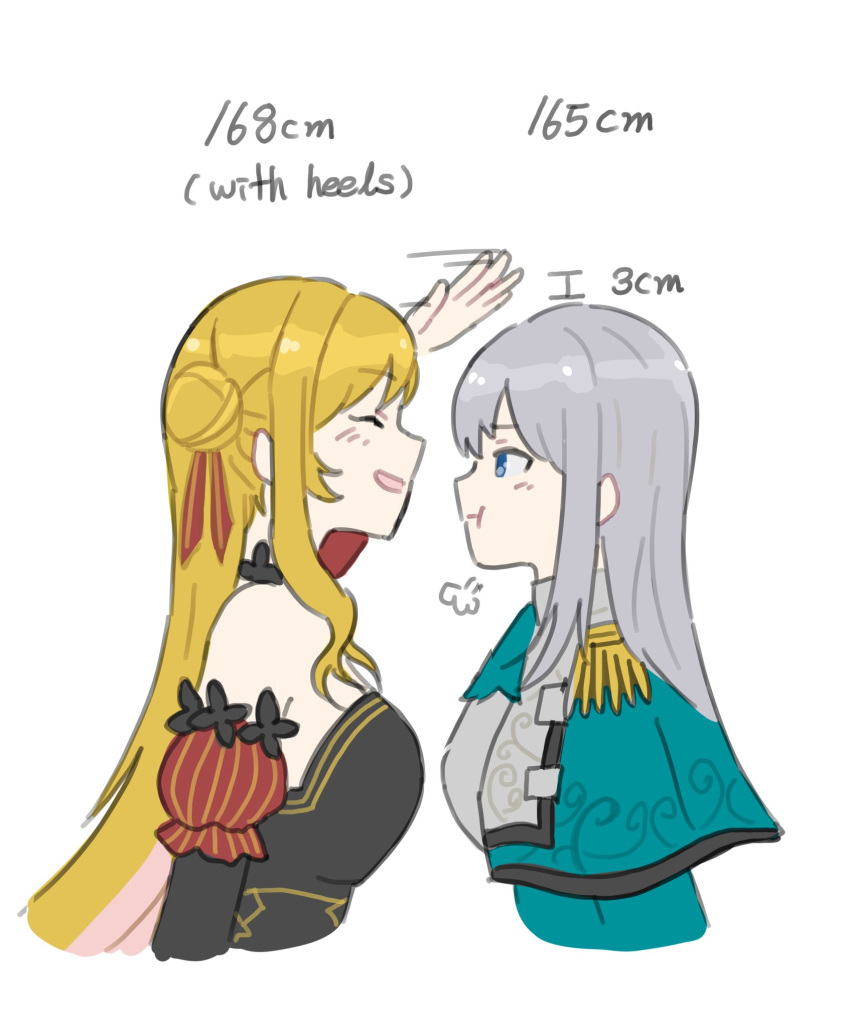 2girls, ^_^, ascot, ban_hada, black_dress, blonde_hair, blue_ascot, blue_eyes