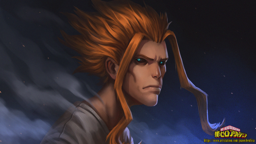 1boy, bangs, black_background, black_sclera, blonde_hair, blue_background, blue_eyes, boku_no_hero_academia