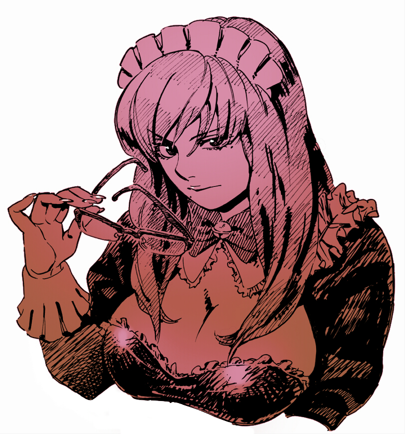 81diver, breasts, eyebrows_visible_through_hair, eyewear_removed, gradient, large_breasts, maid, maid_headdress