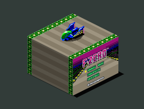 animated, animated_gif, blue_falcon, f-zero, isometric, no_humans, pixel_art, title_screen, wanpaku_pixels