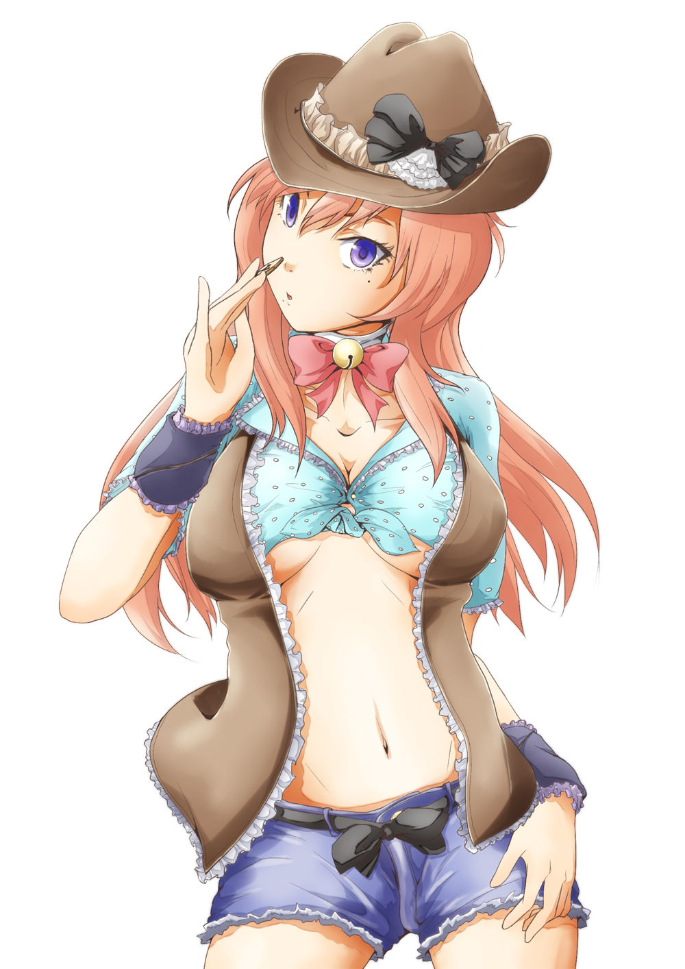 81diver, bell, breasts, carradio, collarbone, cowboy_hat, gradient_eyes, hat