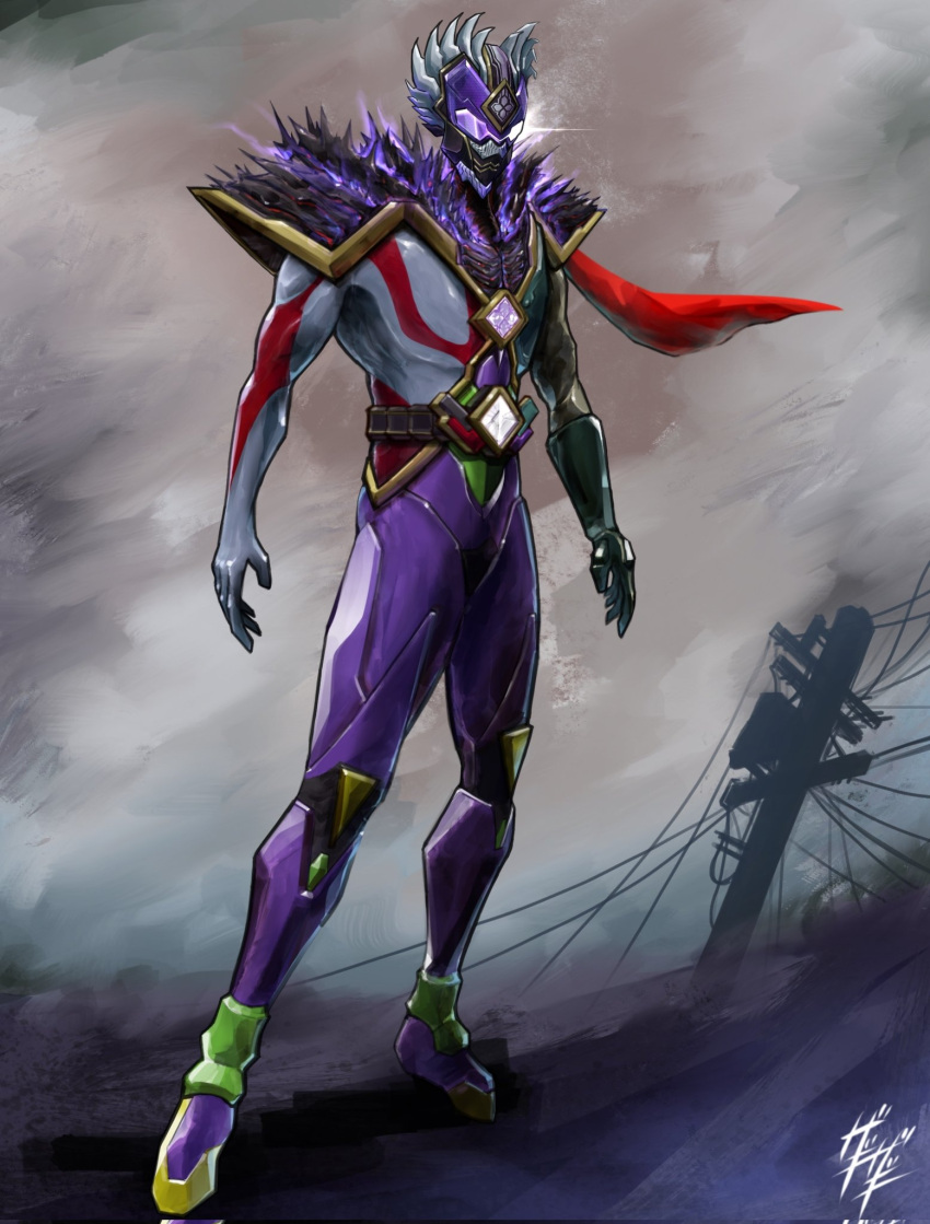 1boy, antennae, armor, armored_boots, belt, bident, bodysuit, boots