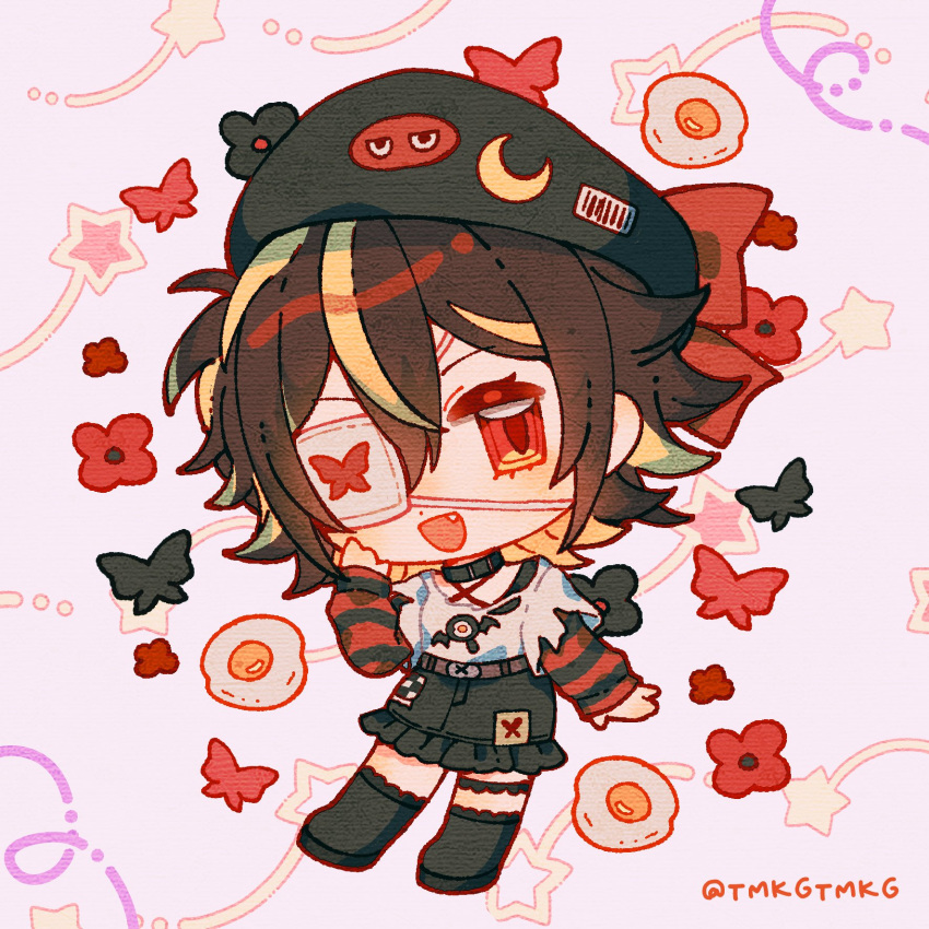 1girl, 3di_project, boots, bug, butterfly, celene_(3di), chibi, choker