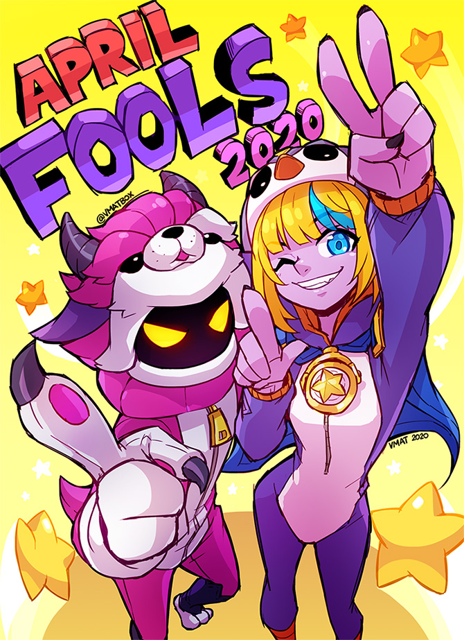 1boy, 1girl, 2020, april_fools, artist_name, bangs, black_nails, black_skin