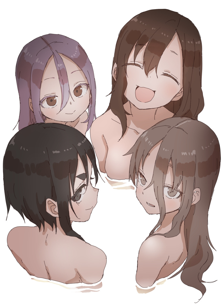 4girls, :d, ^_^, bangs, black_eyes, black_hair, breasts, brown_eyes