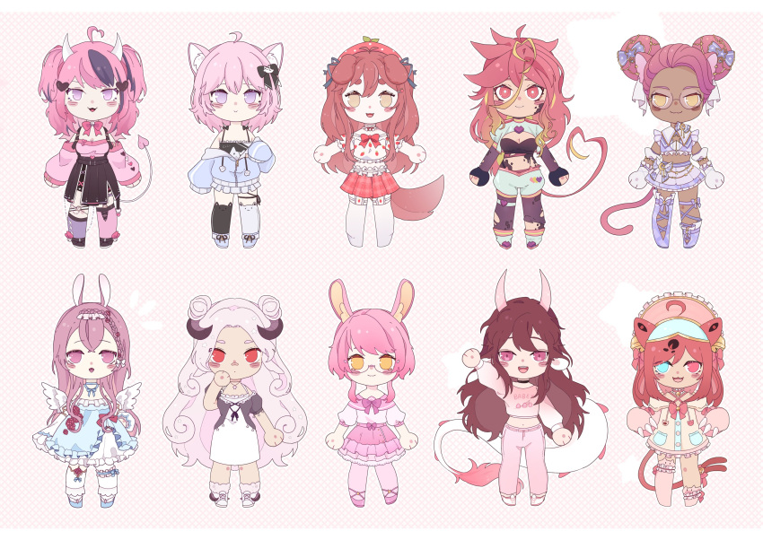 6+girls, absurdres, animal_ears, cat_ears, cat_girl, character_request, chibi, copyright_request