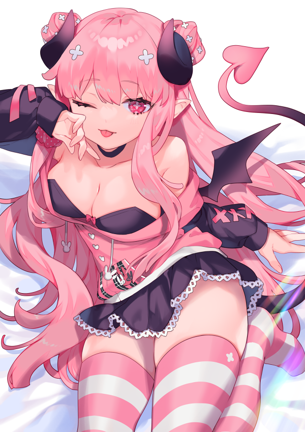 1girl, breasts, commission, daphne_amour, demon, demon_girl, demon_horns, demon_tail