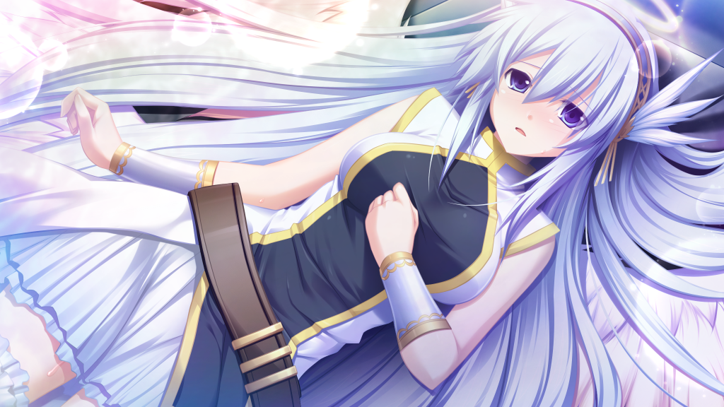 1girl, bangs, blue_eyes, blue_hairband, breasts, eyebrows_visible_through_hair, game_cg, hair_between_eyes