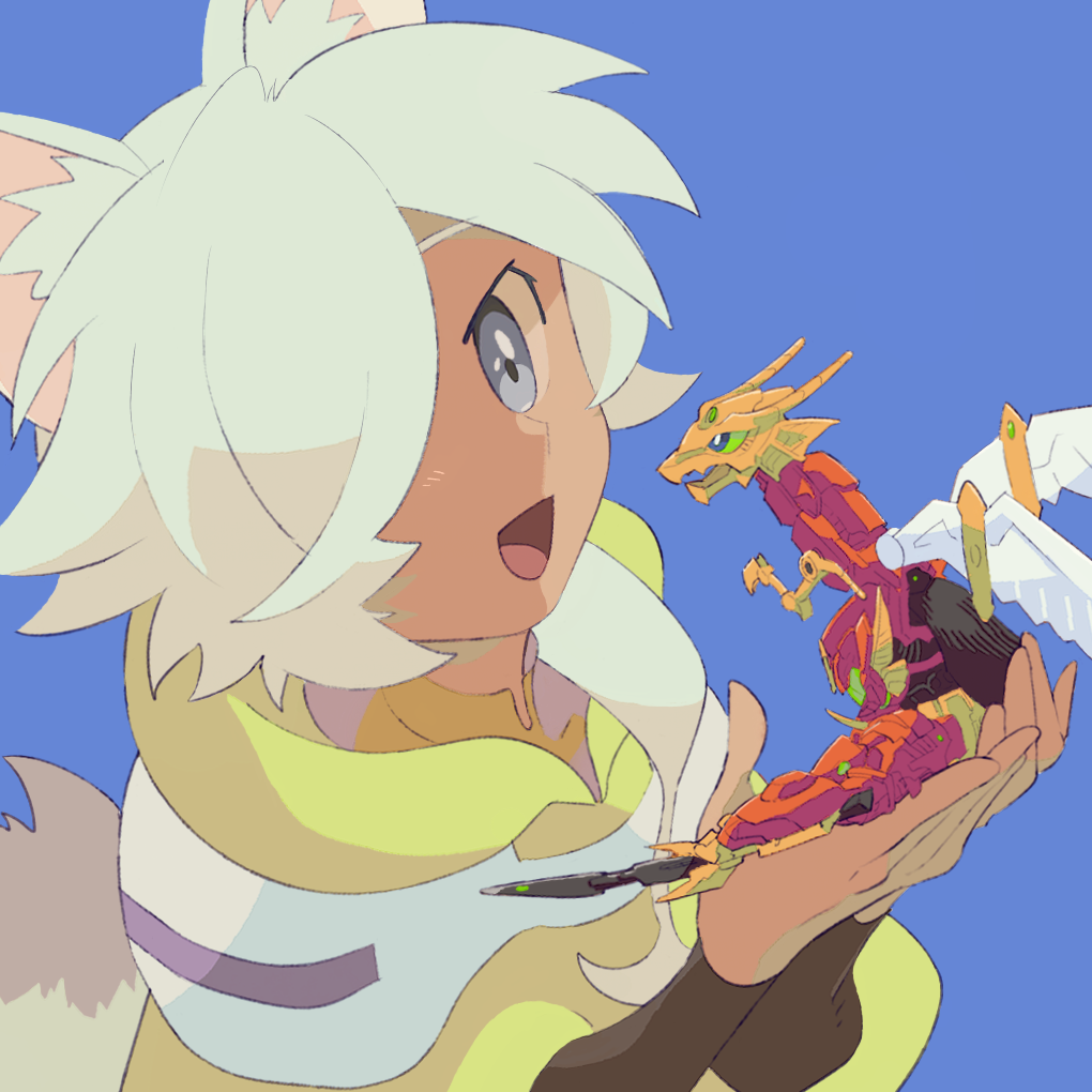 1boy, 2nacl, animal_ears, blue_background, blue_eyes, blue_hair, fox_boy, fox_ears