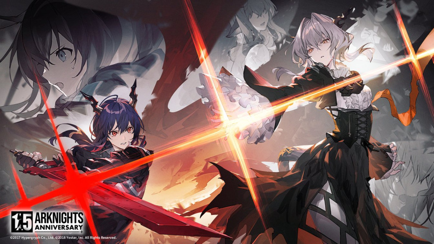 4girls, alina_(arknights), amiya_(arknights), animal_ears, arknights, ascot, battle, black_ascot