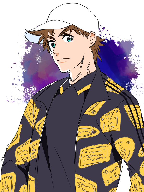 1boy, baseball_cap, battle_tendency, blue_eyes, brown_hair, cosplay, country_connection, gary_unwin