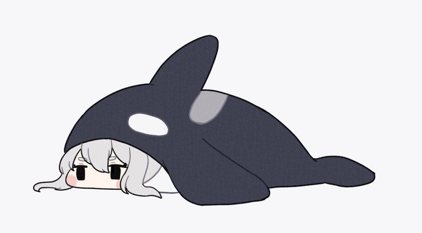 1girl, arknights, black_eyes, blush_stickers, chibi, eyebrows_visible_through_hair, grey_hair, highres
