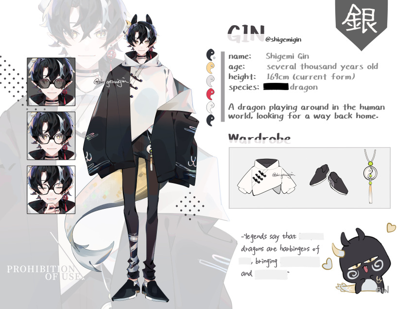 1boy, absurdres, black_hair, character_name, character_profile, character_sheet, dragon_boy, dragon_horns
