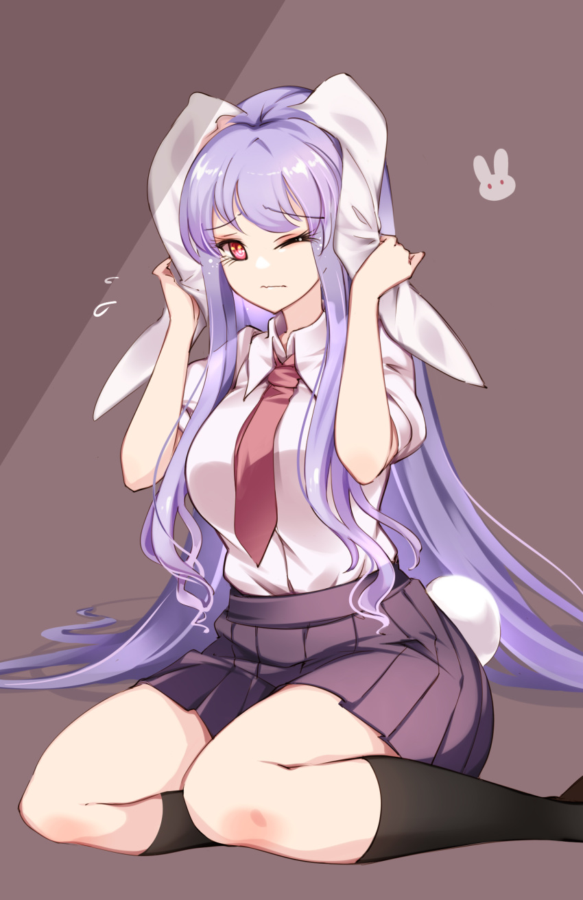 1girl, ;|, animal_ears, arms_up, bangs, black_legwear, blush, closed_mouth