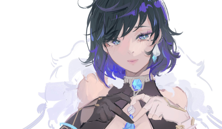 1girl, asymmetrical_bangs, asymmetrical_hair, bangs, black_hair, blue_hair, breasts, dice