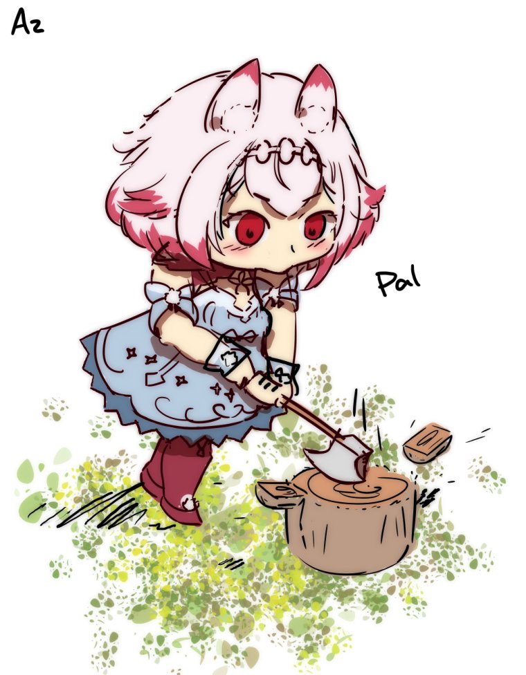 1girl, animal_ear_fluff, animal_ears, armband, axe, blue_dress, blush, character_name
