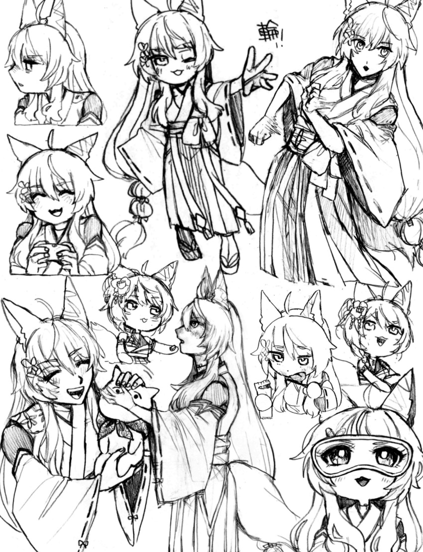 1girl, :3, ^_^, animal_ears, bangs, blush, chibi, closed_eyes