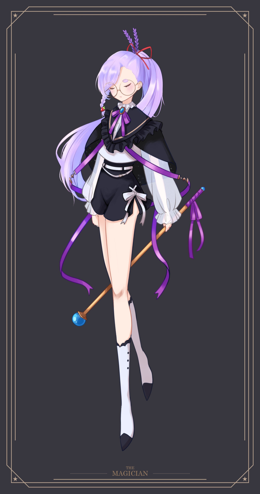 1girl, absurdres, bow, closed_eyes, food-themed_hair_ornament, glasses, hair_bow, hair_ornament