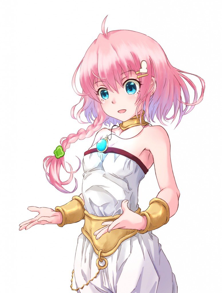 1girl, amahane_yotsuha, bare_shoulders, blue_eyes, braid, breasts, choker, chrono_trigger