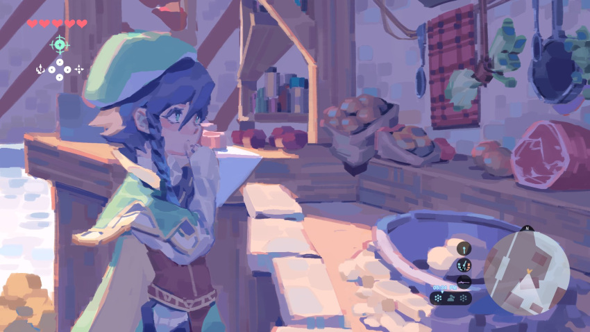1boy, bangs, black_hair, braid, cape, closed_mouth, english_commentary, food
