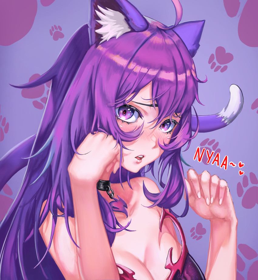 1girl, absurdres, alchemilla_menace, animal_ears, black_choker, blush, cat_ears, cat_tail