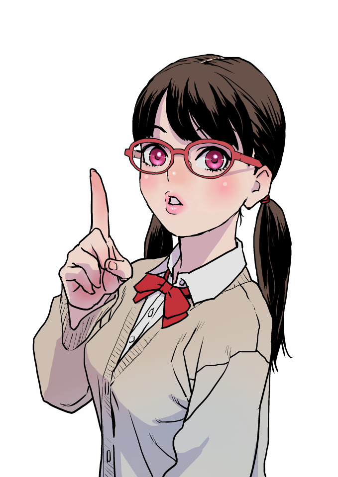 1girl, bangs, bow, bowtie, brown_hair, buttons, cardigan, collared_shirt