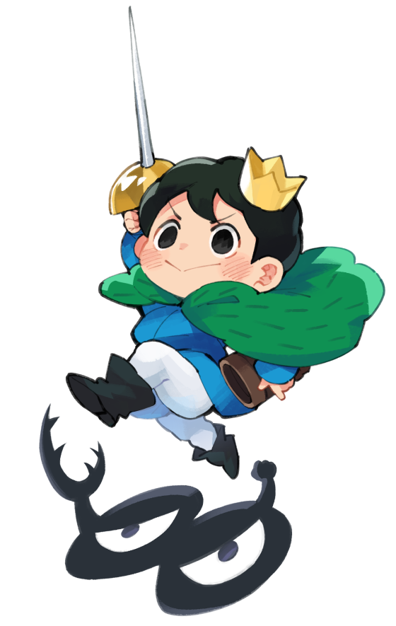2boys, black_eyes, black_hair, blush, bojji, child, creature, crown