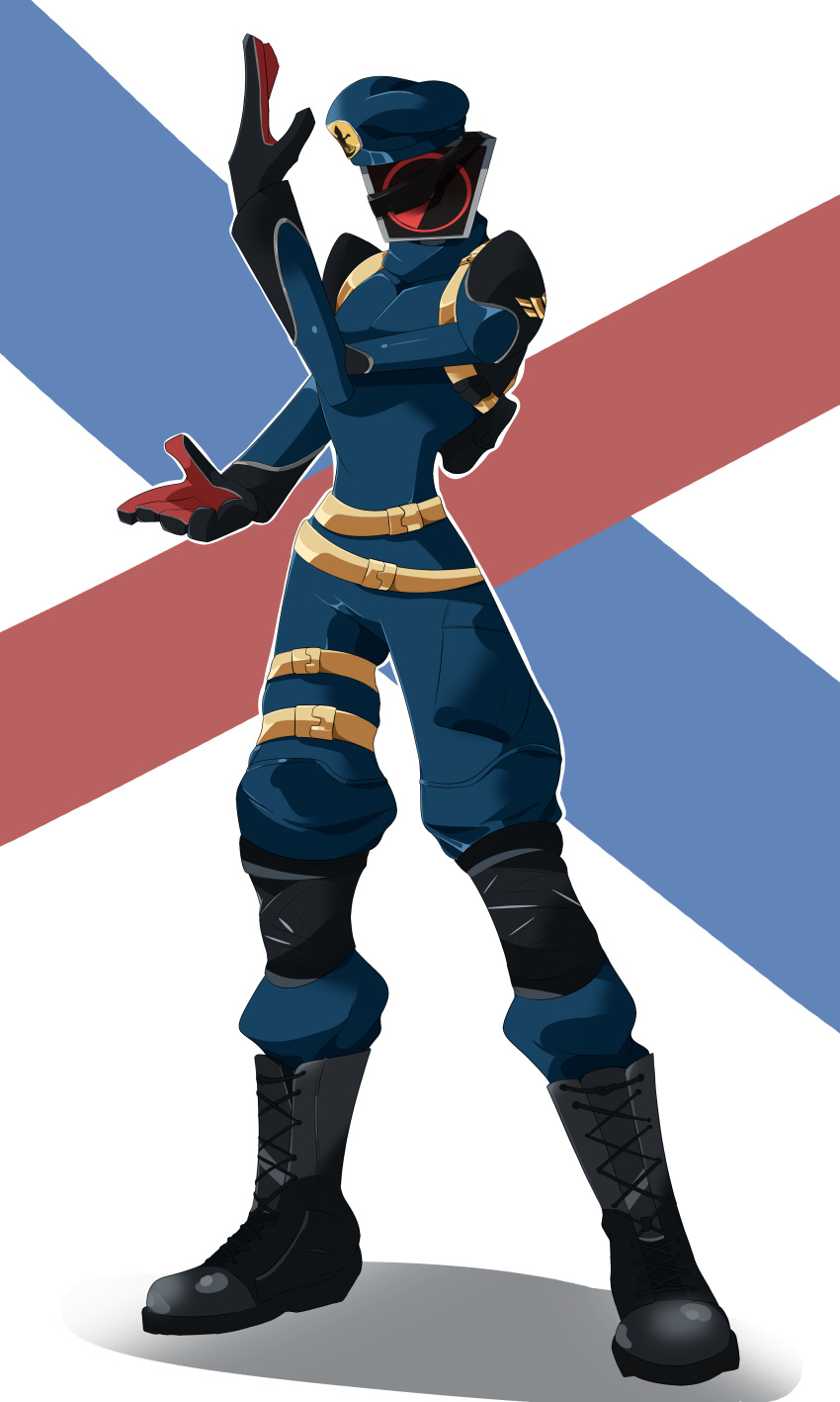 beret, commission, cosplay, cyborg, eyepatch, heidern, highres, king_of_fighters, military, military_uniform, neon_j, no_straight_roads, object_head, portrait, pose, radar, screen, the_king_of_fighters, the_king_of_fighters_xv, turbosector