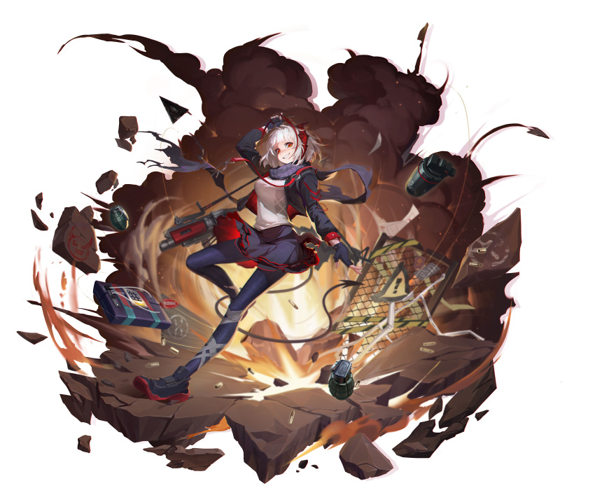 05_yao_qi, 1girl, absurdres, ammunition, antenna_hair, antennae, arknights, arm_up