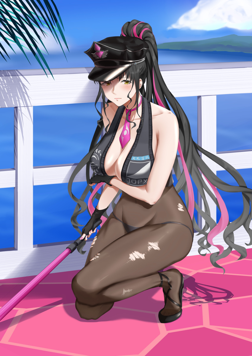 1girl, absurdres, akilv, bikini, black_bikini, black_bodysuit, black_footwear, black_gloves