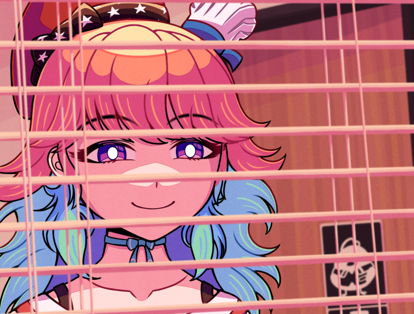 1girl, aqua_hair, blinds, closed_mouth, collarbone, earrings, eyebrows_visible_through_hair, half-closed_eyes