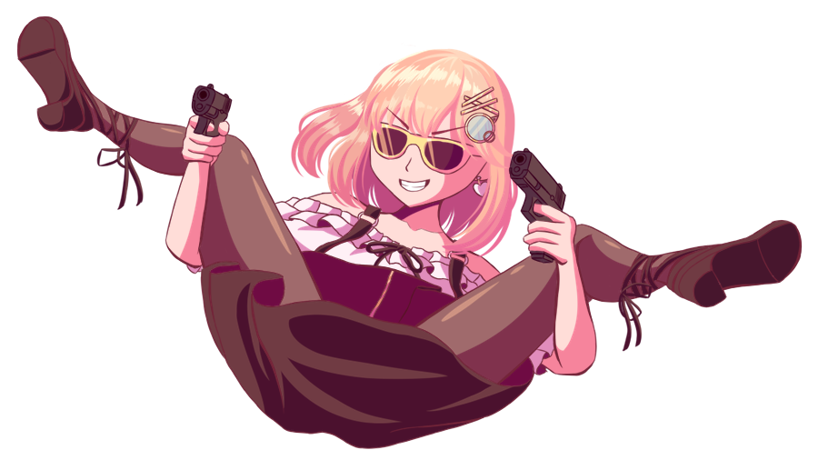 1girl, blonde_hair, filthy_frank, gun, handgun, hololive, hololive_english, pantyhose