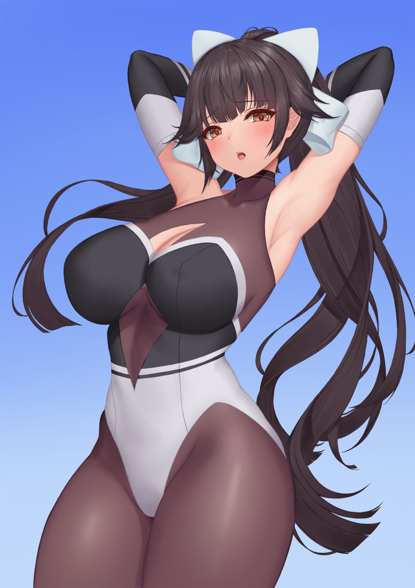 1girl, absurdres, armpits, azur_lane, bangs, black_hair, black_legwear, blunt_bangs