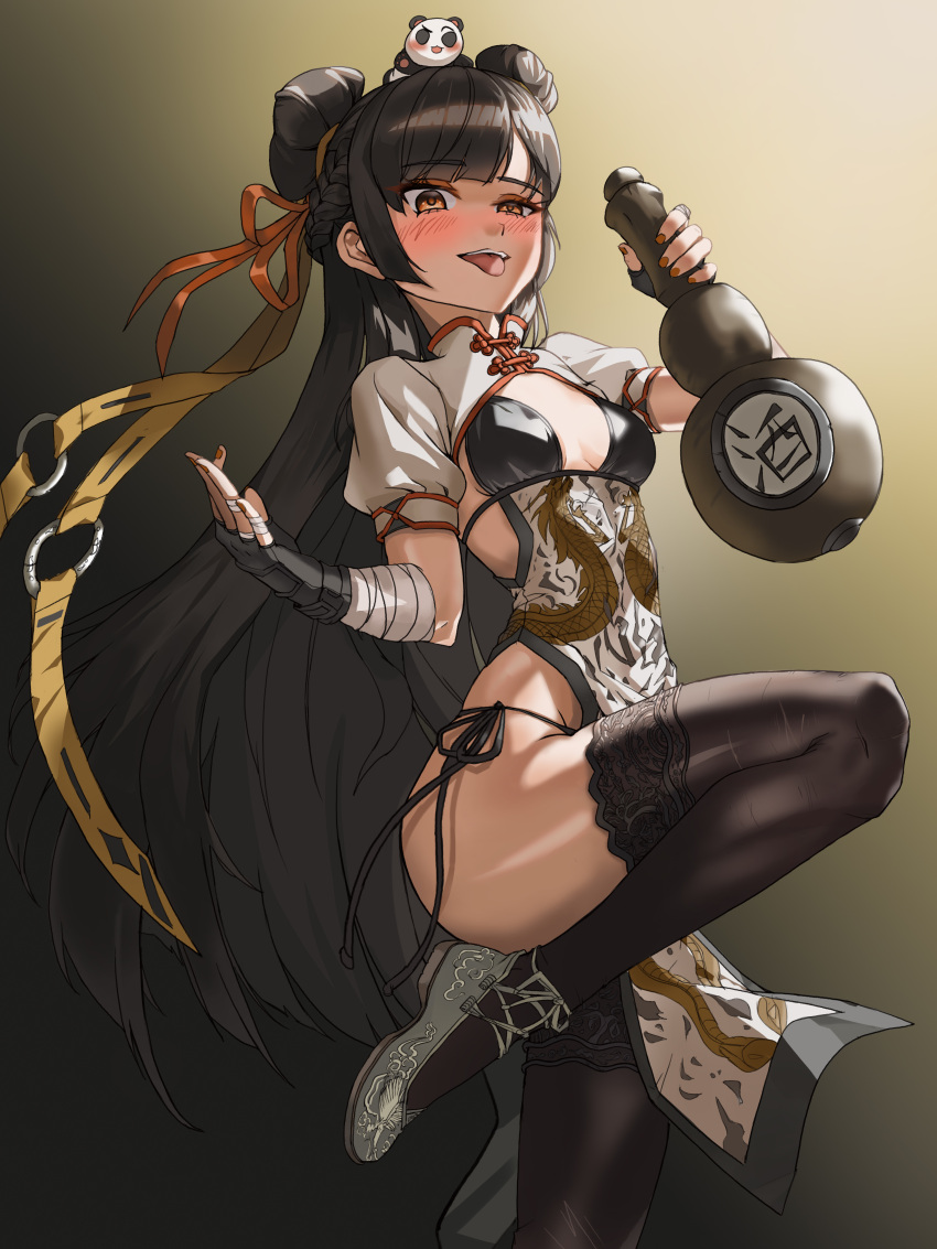 1girl, absurdres, bandaged_arm, bandages, bangs, bikini, black_background, black_bikini