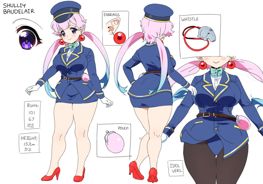 1girl, bag, belt, blue_hair, blue_headwear, blue_jacket, breasts, brown_belt